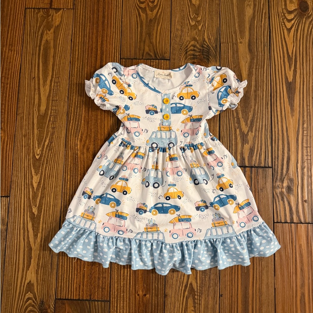 Kids Casual Dress with Car Print